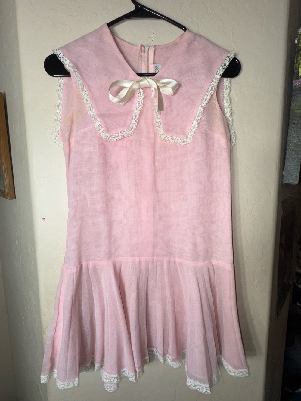 Vintage B.A.R. Designer Fashion Girls Pink Lace Sailor Collar Party Dress